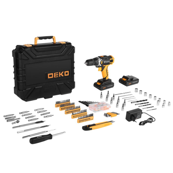 Дрель аккумуляторная DEKO DKCD 20 FU-Li 20v  2*2.0Ah кейс+193 аксессуара   063-4179 