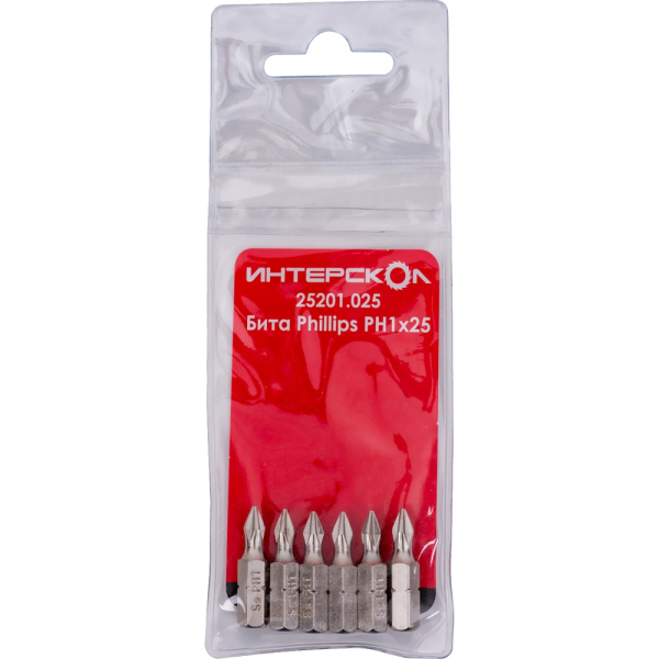Бита Интерскол Phillips PH1х25 (6шт)   25201.025