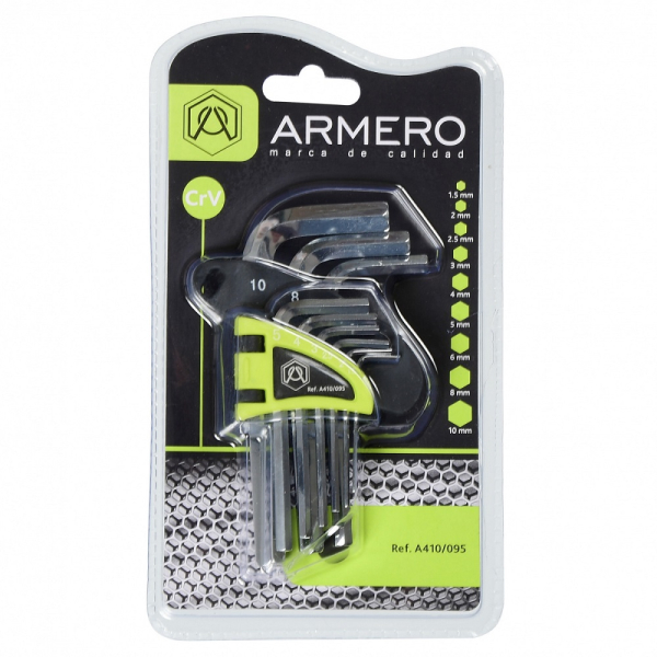 Набор шестигранных ключей ARMERO короткие Cr-V (9 шт)      A410/095