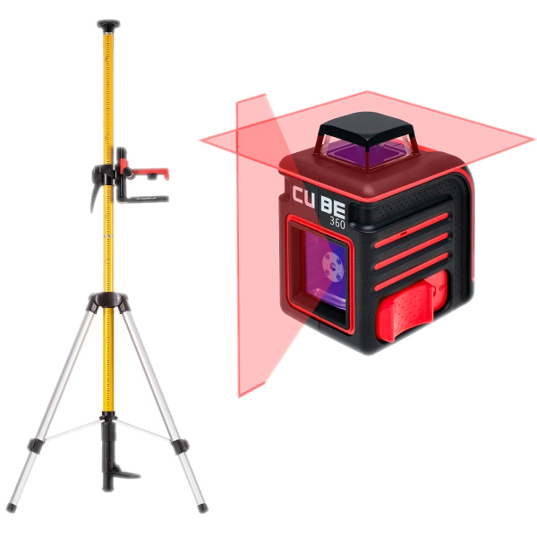 Лазерный уровень ADA CUBE 360 Basic Edition (А00443) + Штатив-штанга SILVER PLUS (А00556)