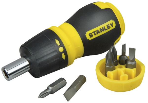 Отвертка STANLEY MULTIBIT RATCHET STUBBY с 6-тью вставками     0-66-358