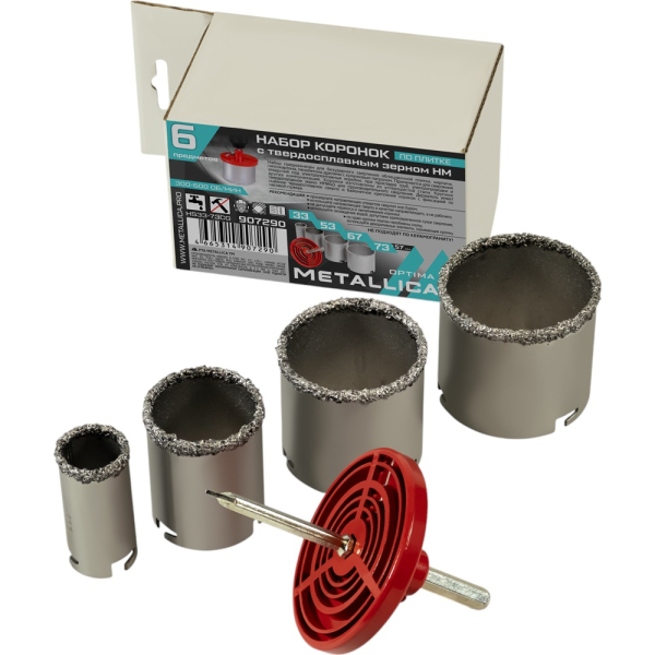 Набор коронок по плитке METALLICA Optima 33/53/67/73 мм с держателем, 6 предм.  907290 