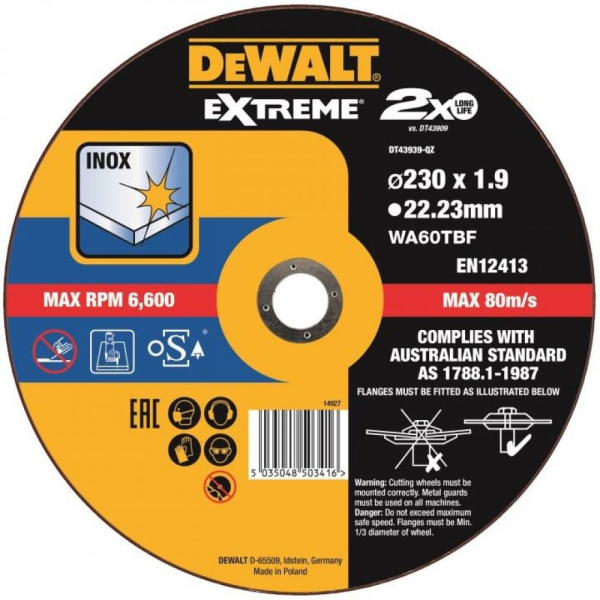 Диск абразивный DEWALT EXTREME 230*1,9*22.2 металл DT 43939