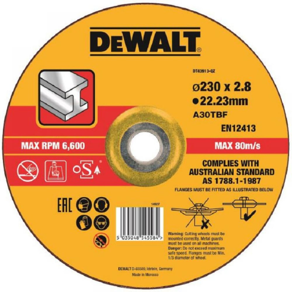 Диск абразивный DEWALT 230*2,8*22.2 металл DT 43913