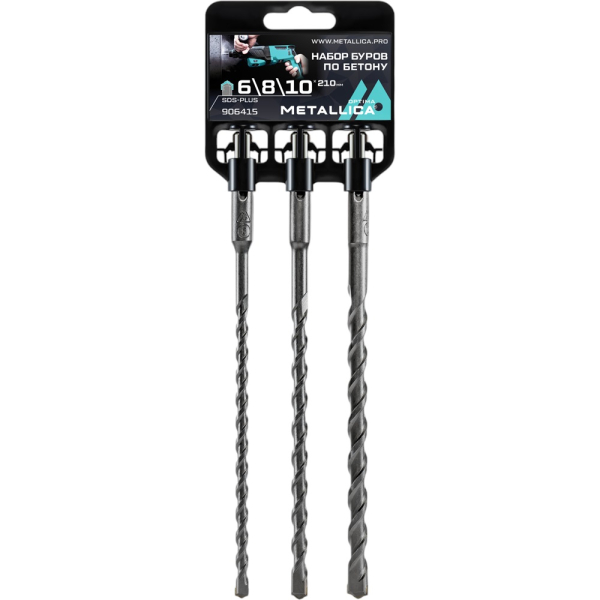 Набор буров по бетону SDS-plus METALLICA Optima 6,8,10х210/150 мм 3 шт на клипсе   906415