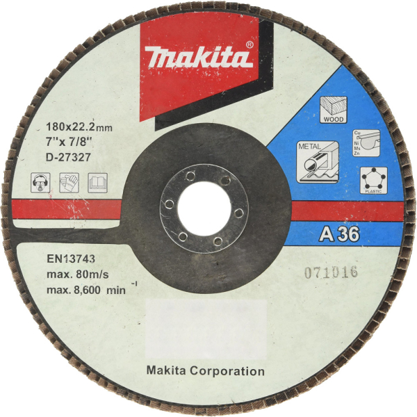 Диск лепестковый Makita 180x22мм К36 для ровной поверхности   D-27327