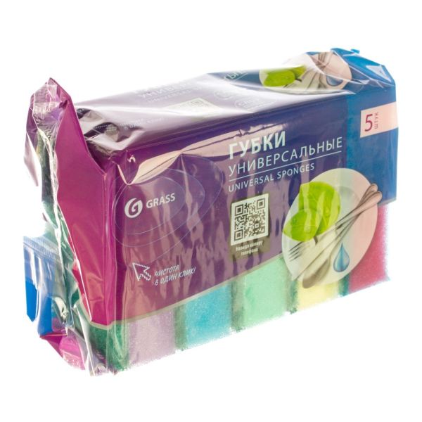 Губка бытовая с чистящим слоем GRASS "MAXI" 5 шт.   IT-0571