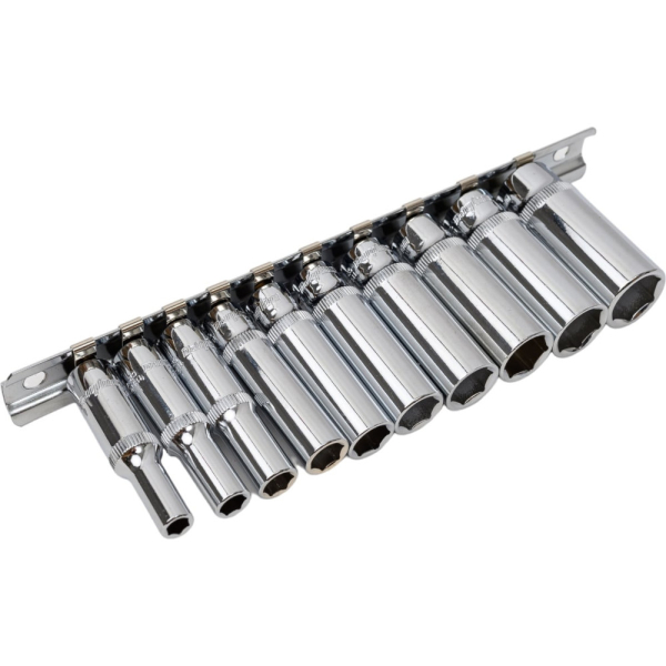 Набор торцевых глубоких головок OMBRA 1/4"DR на держателе, 5-14 мм, 10 предметов