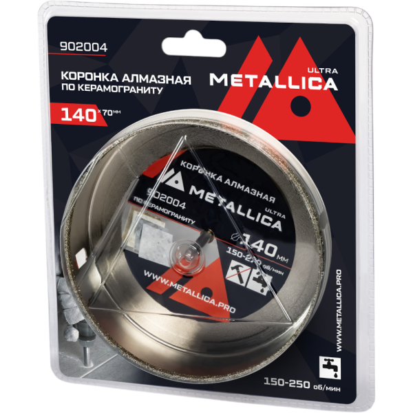 Коронка алмазная METALLICA Ultra 140х70 мм с сверлом по керамограниту,плитке в блистере   902004