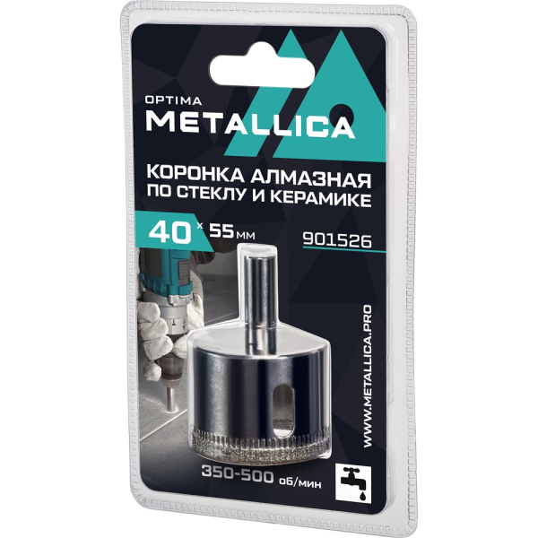 Коронка алмазная METALLICA Optima 40x55 мм по стеклу,плитке,1 шт в блистере   901526