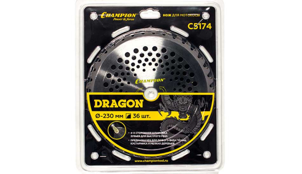 Нож CHAMPION для триммера 36 зубчатый d=230*25.4mm  твердосплавные зубцы   C5174