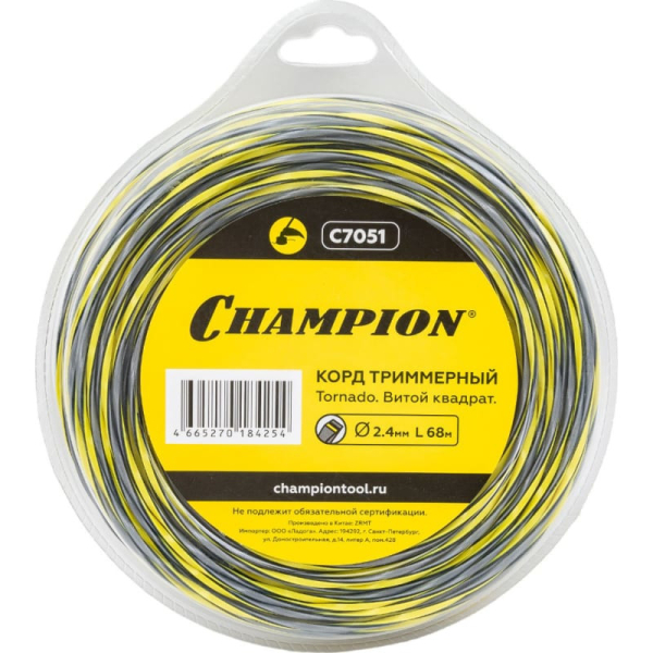 Леска CHAMPION Tornado 2.4мм*68м (витой квадрат)   C7051