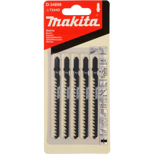 Пилочки Makita для лобзика фигурный рез Fast100*1.2*6TPI 5 шт.   D-34899