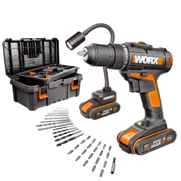 Набор WORX Дрель акк. WX101.9 + Фонарь акк. WX028.9, набор оснастки 35пр., кейс WX977