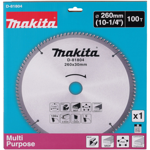 Диск п/п Makita 260*30*2.6/1.8*100T   (D-81804) универсальный