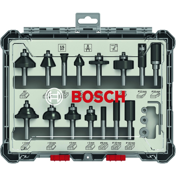Набор фрез BOSCH 8 мм из 15 штук   2.607.017.472