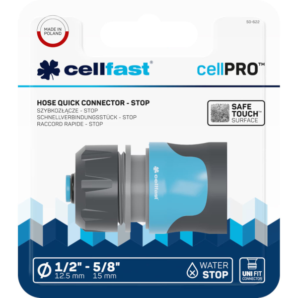 Коннектор CELLFAST SAFETOUCH IDEALLINE с аквастопом 1/2''