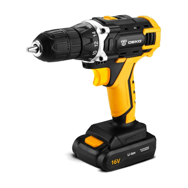 Дрель аккумуляторная DEKO DKCD 16 FU-Li 16v 2*1.5Ah Li-Ion + набор   063-4099