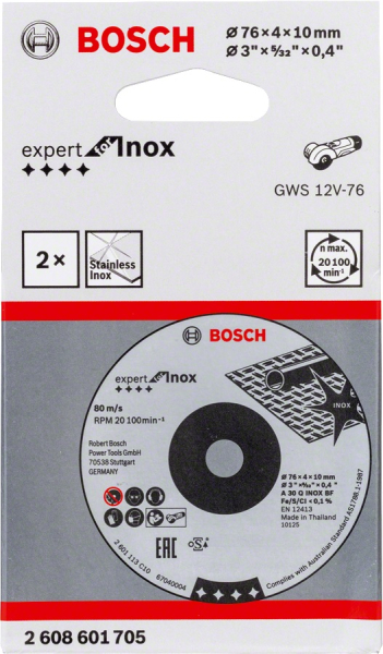 Круг шлифовальный BOSCH Expert for Inox 76*4*10мм  (упак 2шт)   2.608.601.705