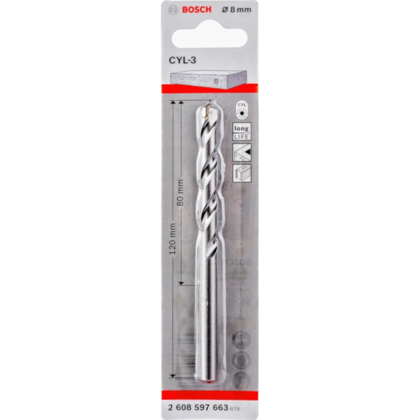 Сверло BOSCH Silver Percussion 8*120 по бетону  2.608.597.663
