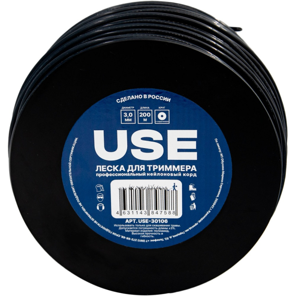 Леска USE 3.0*200 м (круг с сердечником) катушка   USE-30106