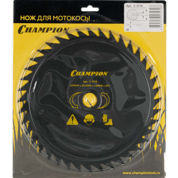 Нож CHAMPION для триммера 40 зубчатый d=255*25.4mm  остроугольные зубцы   C5110