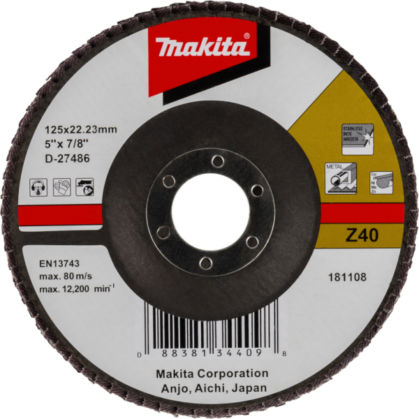 Диск лепестковый Makita 125x22мм К40 для неровной поверхности   D-27486