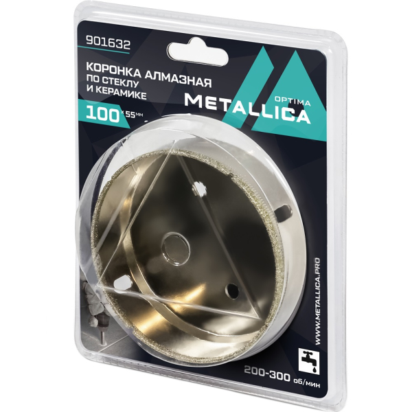 Коронка алмазная METALLICA Optima 100x55 мм по стеклу,плитке,1 шт в блистере   901632