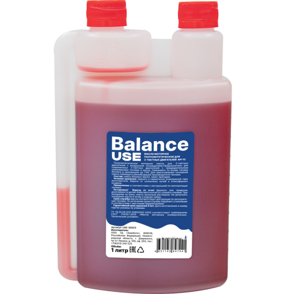 Масло USE Balance 2-х тактное полусинтетика API TC 1 л с дозатором   USE-30023
