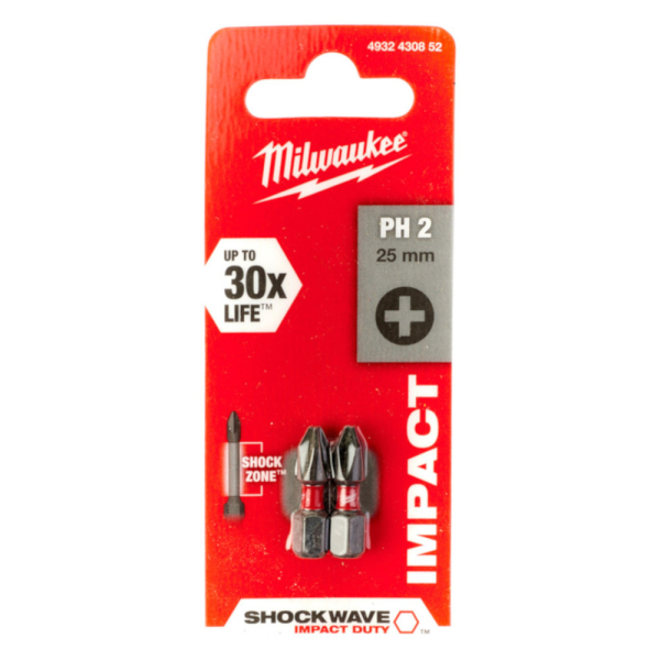 Набор бит Milwaukee SHOCKWAVE PH2 25мм из 2 штук