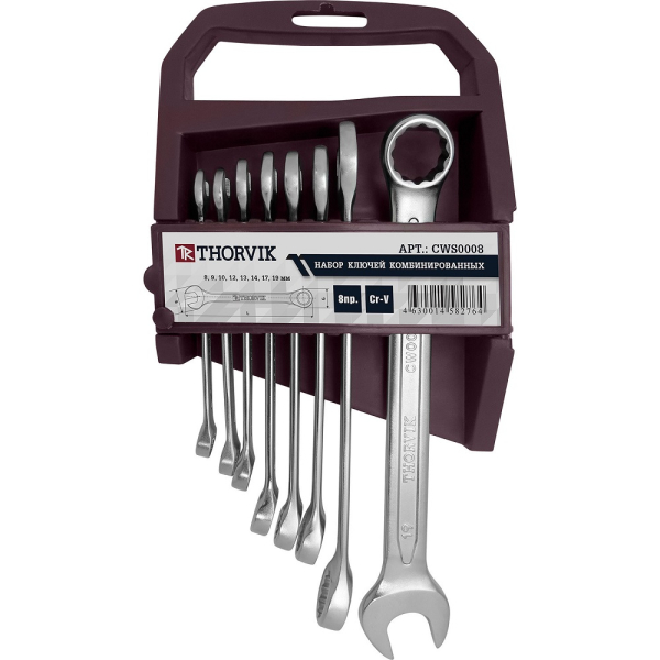 Набор ключей THORVIK гаечных комбинированных на держателе, 8-19 мм, 8 предметов   CWS0008