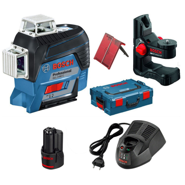 Лазерный уровень BOSCH GLL 3-80 C + ВM 1 + 12V + L-boxx     0.601.063.R02