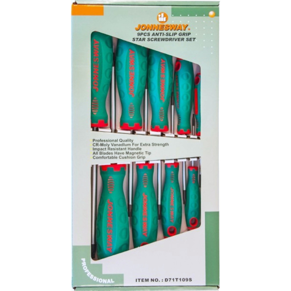 Набор отверток JONNESWAY стержневых TORX ANTI-SLIP GRIP 9 предметов