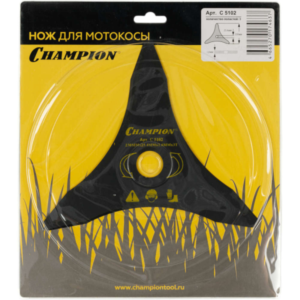 Нож CHAMPION для триммера 3-х зубчатый d=230*25.4mm (тип В)   C5102