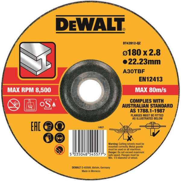 Диск абразивный DEWALT 180*3,0*22.2 металл DT 43912