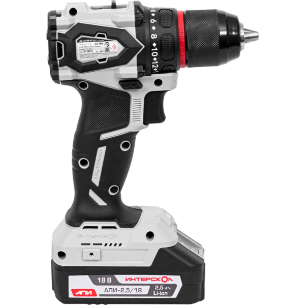 Дрель аккумуляторная Интерскол ДА-13/18В 55 АПИ (2 акк. 2,5Ач, ЗУ,кейс)