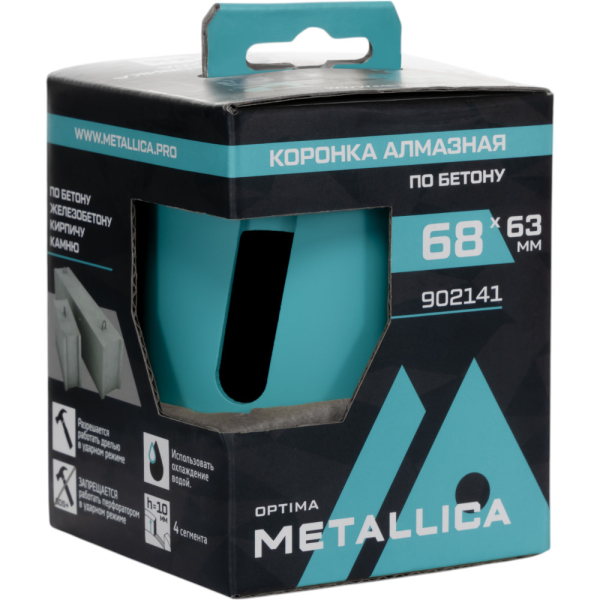 Коронка алмазная сегментная METALLICA Optima 68x63 мм, М16, без хвостовика, по бетону   902141