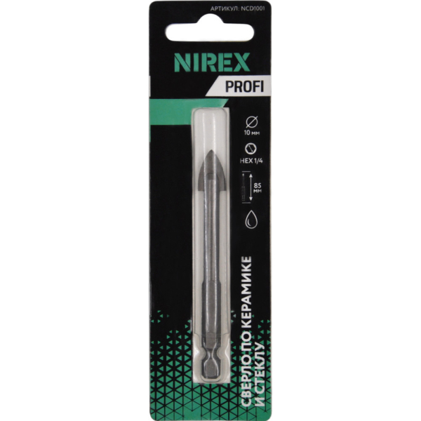 Сверло NIREX Profi по керамике и стеклу 10*85 мм NCD1001