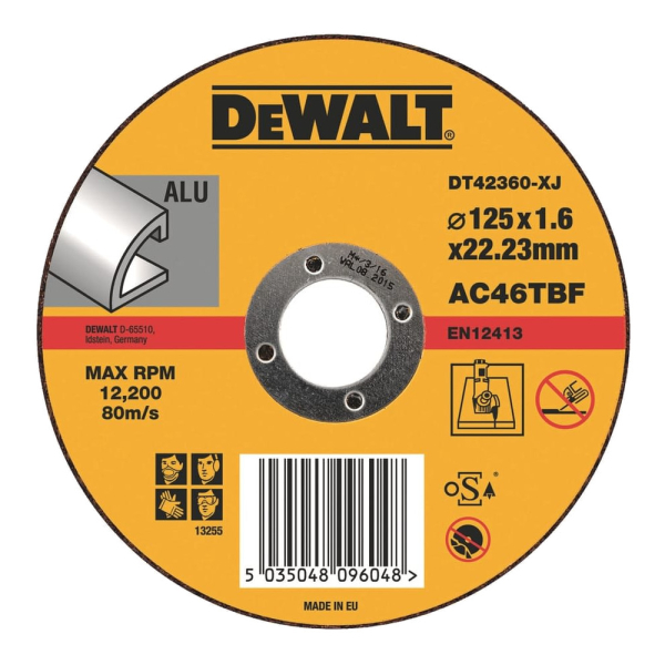 Диск абразивный DEWALT 125*1,6*22.2 алюминий DT 42360