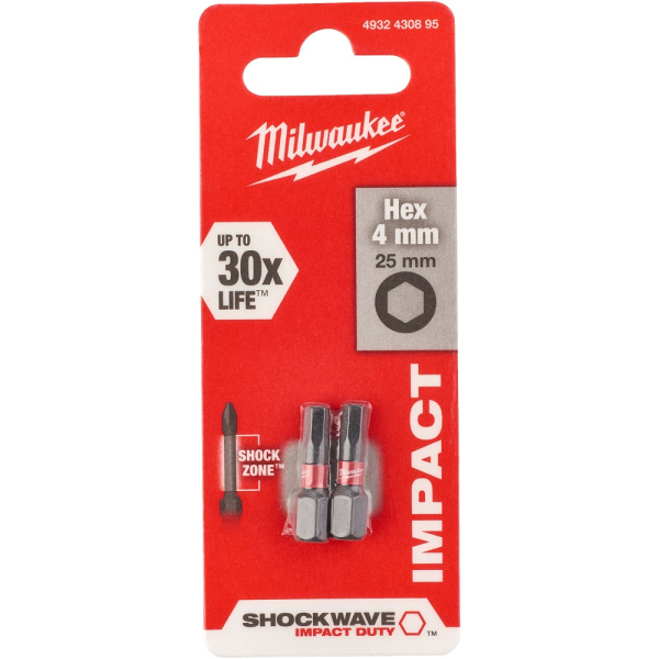 Бита Milwaukee SHOCKWAVE HЕХ4 25мм 2шт