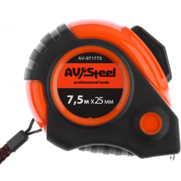 Рулетка AV Steel обрезиненный корпус 7,5м х 25мм с автостопом   AV-971775