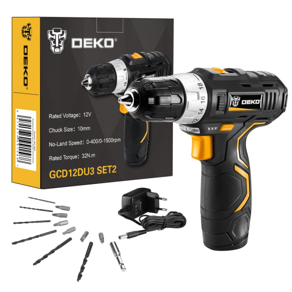 Дрель аккумуляторная DEKO GCD 12 DU3 SET2 FU 12v 1*1.5Ah Li-Ion   063-4146