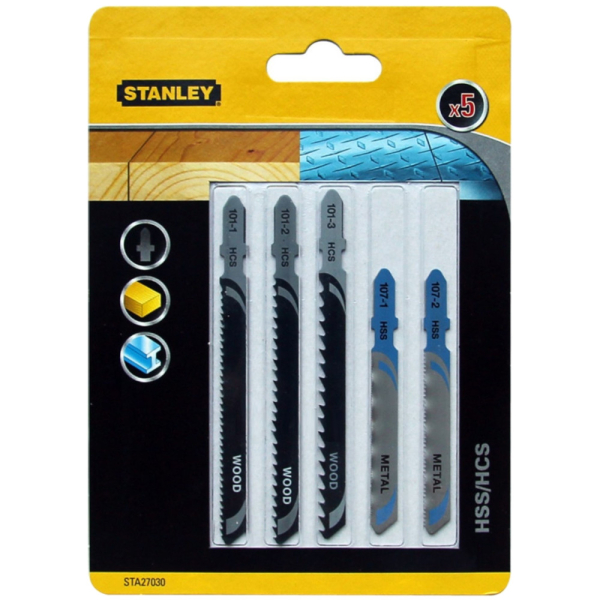 Набор пилочек STANLEY для лобзика по дереву и металлу 5шт   STA27030