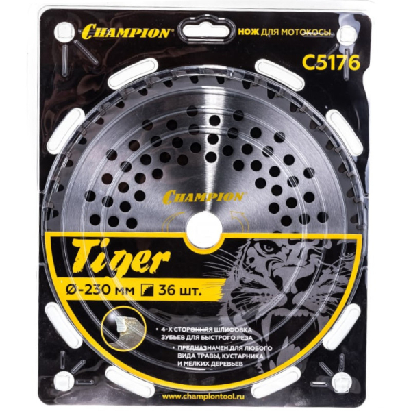 Нож CHAMPION для триммера Tiger 36 зубчатый d=230*25,4mm твердосплавные зубцы   C5176