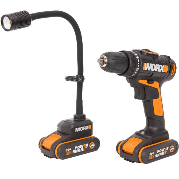 Набор WORX Дрель акк. WX101.9 + Фонарь акк. WX028.9, набор оснастки 35пр., кейс WX977