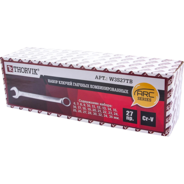 Набор ключей THORVIK гаечных комбинированных серии ARC в сумке, 6-36 мм, 27 предметов   W3S27TB