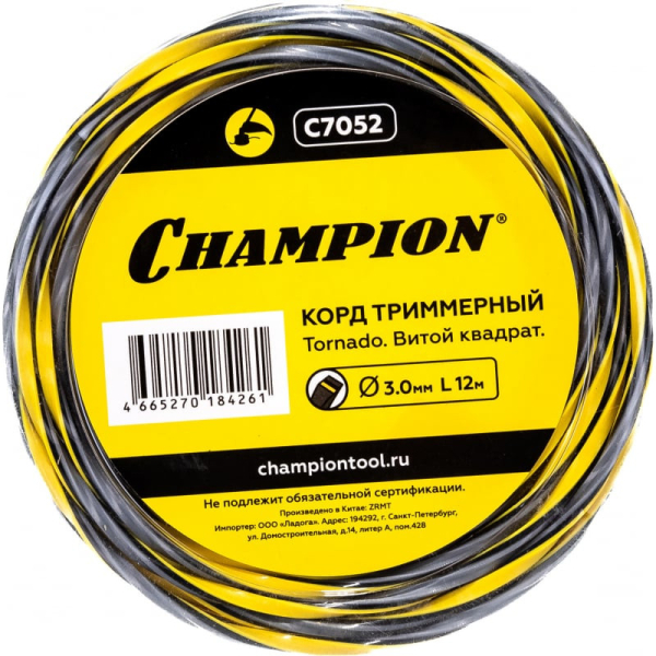 Леска CHAMPION Tornado 3.0мм*12м (витой квадрат)   C7052