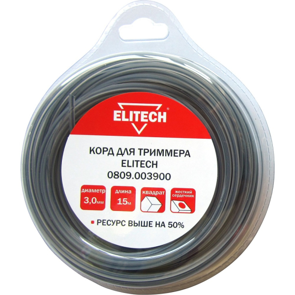 Леска ELITECH 3,0*15 м би-материал (квадрат)