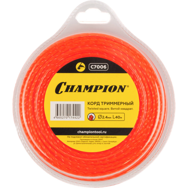 Леска CHAMPION Twisted Square 2,4*40 м (витой квадрат)   C7006