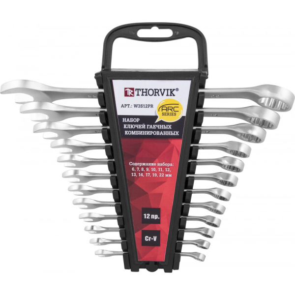 Набор ключей THORVIK гаечных комбинированных ARC на держателе 6-22 мм, 12 предметов   W3S12PR